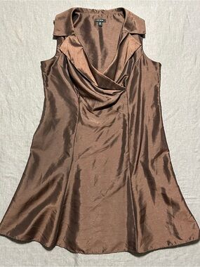 Le Bos Brown Satin Draped Cowl Neck Dress